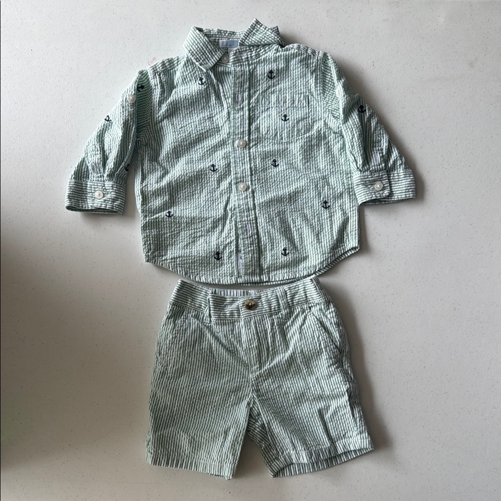 Janie and Jack Green Striped Kids Matching Set
